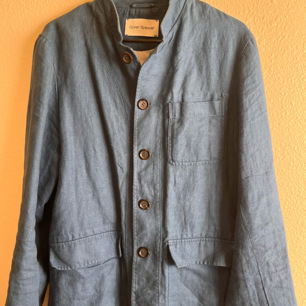 Oliver Spencer Slate Blue Shirt Jacket